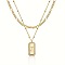 Brass Micro Pave Clear Cubic Zirconia Rectangle with Initial Pendant Double Layer Necklaces for Women, with 201 Stainless Steel Chain, Golden, Letter Z, 15.75~19.69 inch(40~50cm)