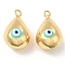 Brass Pendants, with Enamel, Real 18K Gold Plated, Long-Lasting Plated, Cadmium Free & Nickel Free & Lead Free, Teardorp with Evil Eye Charms, Pale Turquoise, 26x15.5x15mm, Hole: 2.6mm