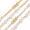 Handmade Brass Curb Chains, with Faceted Glass Links, Brass Beads and Spool, Soldered, Long-Lasting Plated, Real 18K Gold Plated, Pearl Pink, 1.7x1.3x0.4mm, Beads: 3.5x2.5~3mm and 3mm, about 32.8 Feet(10m)/roll