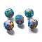 Handmade Lampwork Beads, Round with Bird & Flower, Deep Sky Blue, 16~16.5x15.5~16mm, Hole: 2.5~2.6mm