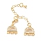 6-Holes 3-Strands Brass Lobster Claw Clasps, Multi-strand Clasps with End Chains and Cubic Zirconia Links, Cadmium Free & Nickel Free & Lead Free, Arch, Real 18K Gold Plated, 69mm, Hole: 1.5mm