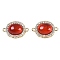 Natural Carnelian(Dyed & Heated) Oval Connector Charms, Brass Micro Pave Clear Cubic Zirconia Oval Links, Real 18K Gold Plated, 18x12x7.5mm, Hole: 1.2mm