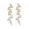 Brass Rhinestone Pendants, Leaf, Real 18K Gold Plated, 38x9x3.5mm, Hole: 1mm
