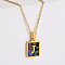 304 Stainless Steel Pave Natural Paua Shell Rectangle Initial Pendant Necklaces for Women, Real 18K Gold Plated, Letter J, 17.72 inch(45cm)