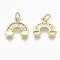 Brass Micro Pave Cubic Zirconia Charms, with Jump Ring, Nickel Free, Rainbow, Clear, Real 18K Gold Plated, 11.5x12.5x2.5mm, Hole: 3mm