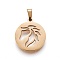 304 Stainless Steel Pendants, Flat Round with Horse, Golden, 19~20x16~17x1.5mm, Hole: 5x2.5mm