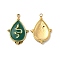 PVD Vacuum Plating 201 Stainless Steel Enamel Pendants, Real 18K Gold Plated, Teardrop with Snake Pattern Charm, Dark Green, 21.5x14x2mm, Hole: 1.4mm