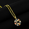 Brass Pave Colorful Cubic Zirconia Initial Ring Pendant Necklaces, 304 Stainless Steel Cable Chain Necklaces, Golden, Letter C, 17.72 inch(45cm)