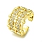 Brass Micro Pave Cubic Zirconia Open Cuff Rings, Cadmium Free & Lead Free, Hollow Rectangle, Real 16K Gold Plated, US Size 7 3/4(17.9mm)