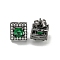 Square Brass Micro Pave Clear Cubic Zirconia Stud Earrings, with Emerald Rhinestone for Women, Gunmetal, 10x10mm