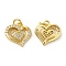 Rack Plating Brass Micro Pave Cubic Zirconia Charms, Lead Free & Cadmium Free, Long-Lasting Plated, Heart, Real 18K Gold Plated, 14x14x4mm, Hole: 3.4mm