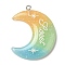 Gradient Color Translucent Resin Pendants, Glitter Moon Charms with Platinum Tone Iron Loops, Light Green, 40x34x5mm, Hole: 2mm