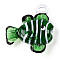 Handmade Lampwork Pendants, Fish Charms, Green, 35.5~39x32.5~38x11~12mm, Hole: 3.5~3x3.5~5mm