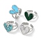 304 Stainless Steel Ring, Adjustable Synthetic Mixed Stone Rings, Heart, 18x17.5mm, Inner Diameter: Adjustable