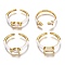 Brass Enamel Cuff Rings, Open Rings, with Clear Cubic Zirconia, Mixed Shapes, Real 18K Gold Plated, Long-Lasting Plated, White, US Size 6, Inner Diameter: 17mm