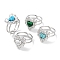 Ion Plating(IP) 304 Stainless Steel Ring, Adjustable Synthetic Mixed Stone Rings, Heart, 15x15.5mm, Inner Diameter: Adjustable