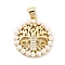 Brass Micro Pave Clear Cubic Zirconia Pendants, Cadmium Free & Lead Free, with ABS Plastic Imitation Pearl, Golden, Flat Round with Tree of Life Charms, Snow, 22x20.5x3.5mm, Hole: 3.4x4.5mm
