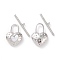 Shell Toggle Clasps, with Brass Findings, Cadmium Free & Nickel Free & Lead Free, Heart Lock, Platinum, Bar: 25.5x4x2mm, Hole: 1.4mm, Heart: 22.5x15x5mm