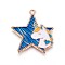 Zinc Alloy Pendants, with Enamel, Star with Unicorn, Light Gold, Blue, 29x28x2mm, Hole: 1.6mm