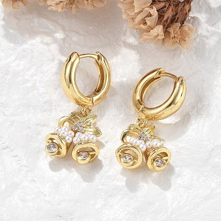Латунные серьги-кольца из прозрачного кубического циркония EJEW-R016-06G-1