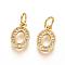 Brass Micro Pave Clear Cubic Zirconia Charms, with Jump Ring, Number, Real 18K Gold Plated, Num.0, 11x7x2mm, Hole: 3mm