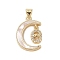 Brass Micro Pave Clear Cubic Zirconia Pendants, with Shell, Cadmium Free & Lead Free, Moon, Real 18K Gold Plated, Eye, 21.5x15x3mm, Hole: 4x3.5mm
