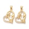 Brass Micro Pave Clear Cubic Zirconia Pendants, Long-Lasting Plated, for Mother's Day, with Snap on Bails, Heart with Mother & Son, Golden, 20.5x15x2mm, Hole: 4.5~3.5mm