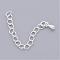 Brass Chain Extender, with Curb Chains and Teardrop Charms, Silver Color Plated, 40~58x3mm, Link: 4x3mm