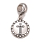 304 Stainless Steel Crystal Rhinestone European Dangle Charms, Large Hole Pendants, with Enamel, Stainless Steel Color, Flat Round with Cross, Black, 24mm, Hole: 4.5mm