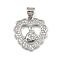 Brass Micro Pave Cubic Zirconia Pendants, Cadmium Free & Lead Free, Religion, Heart, Platinum, 18.5x17.5x2.5mm, Hole: 4.5x3.5mm