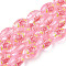 Flower Picture Printed & Spray Painted Transparent Glass Beads, Oval, Pink, 15x10mm, Hole: 1.4mm