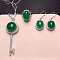 925 Sterling Silver Micro Pave Clear Cubic Zirconia with Natural Chalcedony Pendant Necklaces & Dangle Earrings & Rings Sets, Platinum, Key, Green, 400mm