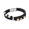 Men's Braided Black PU Leather Cord Bracelets, 201 Stainless Steel Link Bracelets with 304 Stainless Steel Magnetic Clasps, Antique Silver & Golden, 8-7/8x5/8 inch(22.5x1.6cm)