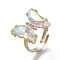 Adjustable Brass Glass Finger Rings, with Clear Cubic Zirconia, Butterfly, Golden, Clear AB, Size 7, Inner Diameter: 17mm
