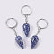 Natural Blue Spot Jasper Keychain, with Iron Key Rings, Platinum, teardrop, 80.5mm, Pendant: 33.5x15.5mm