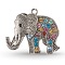 Tibetan Style Alloy Rhinestone Big Pendants, Cadmium Free & Lead Free, Elephant, Antique Silver, Colorful, 43x51x5.5mm, Hole: 3.5mm