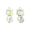2Pcs Glass Beads Pendants, Cat Shape Charms, with ABS Plastic Imitation Pearl Beads & 304 Stainless Steel Flat Head Pins, Mixed Color, 32x14x12mm, Hole: 4x2.5mm