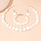 Natural Shell Flat Round Beaded Necklaces & Beaded Bracelets & Dangle Earrings Sets, White, 490mm