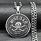 201 Stainless Steel Pendant Necklaces, Flat Round with Skull, Stainless Steel Color, 23.66 inch(60.1cm)