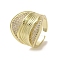 Brass Micro Pave Cubic Zirconia Open Cuff Ring, Cadmium Free & Lead Free, Real 16K Gold Plated, Inner Diameter: 18mm