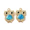 Brass Micro Pave Cubic Zirconia with Synthetic Opal Pendants, with Jump Ring, Cadmium Free & Lead Free, Owl, Real 18K Gold Plated, 18x14.5x3mm