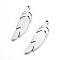 Tarnish Resistant 304 Stainless Steel Pendants, Feather, Stainless Steel Color, 20x6x1mm, Hole: 1mm