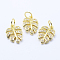 Brass Micro Pave Cubic Zirconia Charms, Tropical Leaf Charms, Monstera Leaf, Lead Free & Nickel Free & Cadmium Free, Golden, 14x9.5x2mm, Hole: 3mm
