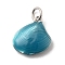 Brass Enamel Charms, Shell Charm, Long-Lasting Plated, Lead Free & Cadmium Free, with Jump Ring, Rack Plating, Platinum, Dark Turquoise, 14.5x13.5x4mm, Hole: 3.5mm