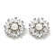 Rack Plating Brass Micro Pave Cubic Zirconia Buttons, with ABS Imitation Pearl, Long-Lasting Plated, Lead Free & Cadmium Free, Flat Round, Platinum, 1-Hole, Clear, 16.5x8mm, Hole: 1.2mm