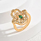Brass Micro Pave Cubic Zirconia Finger Rings for Women, Hamsa Hand, Golden, Green, 21x19mm, US Size 8(18.1mm)