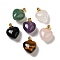 Natural Mixed Gemstone Perfume Bottle Pendants, Heart Charms with Golden Plated 304 Stainless Steel Findings, 28x20x12mm, Hole: 2mm
