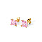 Fashionable Stainless Steel Cubic Zirconia Square Stud Earrings, Real 18K Gold Plated, Pink, 7.6mm