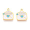 304 Stainless Steel Enamel Charms, Envelope Charm, Ion Plating(IP), Real 14K Gold Plated, Sky Blue, 12x10x0.9mm, Hole: 1mm