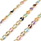Brass Curb Chains, with Enamel, Cadmium Free & Nickel Free & Lead Free, Soldered, with Spool, Real 18K Gold Plated, Long-Lasting Plated, Mixed Color, 8.5x4.5x2mm, 10m/roll